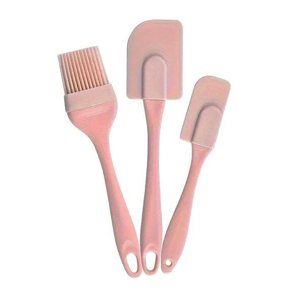 Silicone Baking Utensils 3pc Spatula Basting Brush Kitchen Cooking Mini Pink NEW - Picture 1 of 2